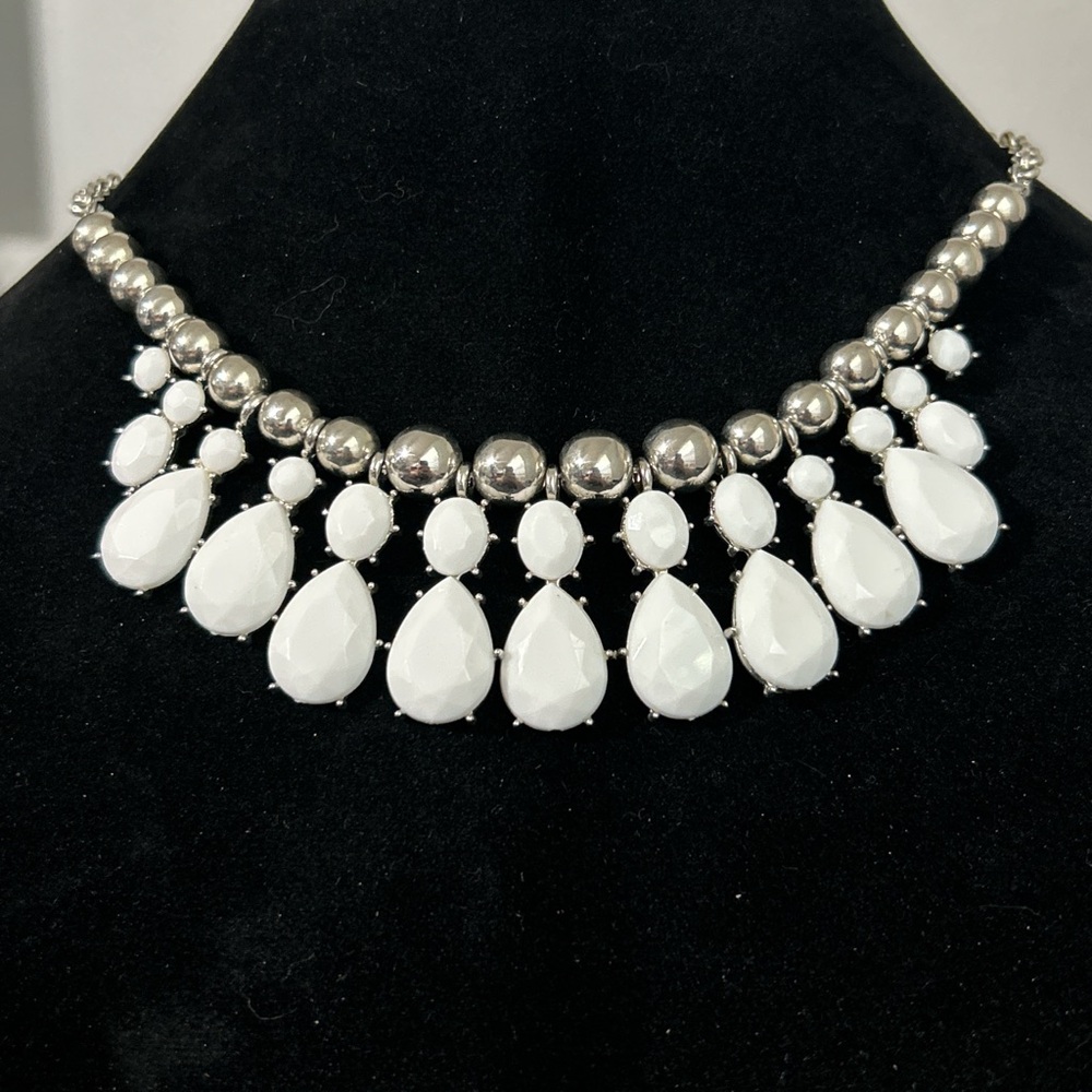 Vintage Silver and White Fringe Necklace